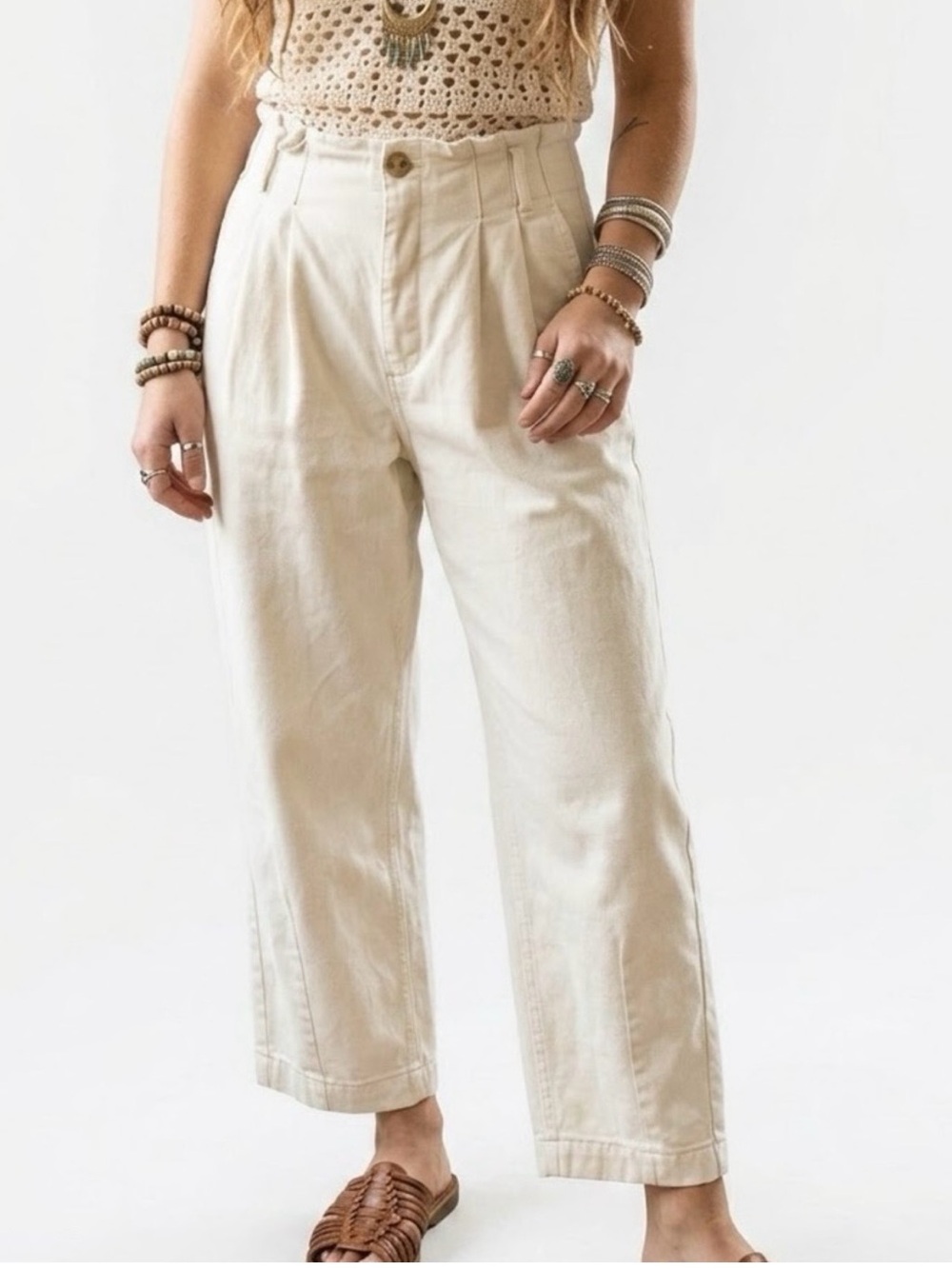 Free People boho High-Rise Wide-Leg Women’s paper bag Pants — Cream